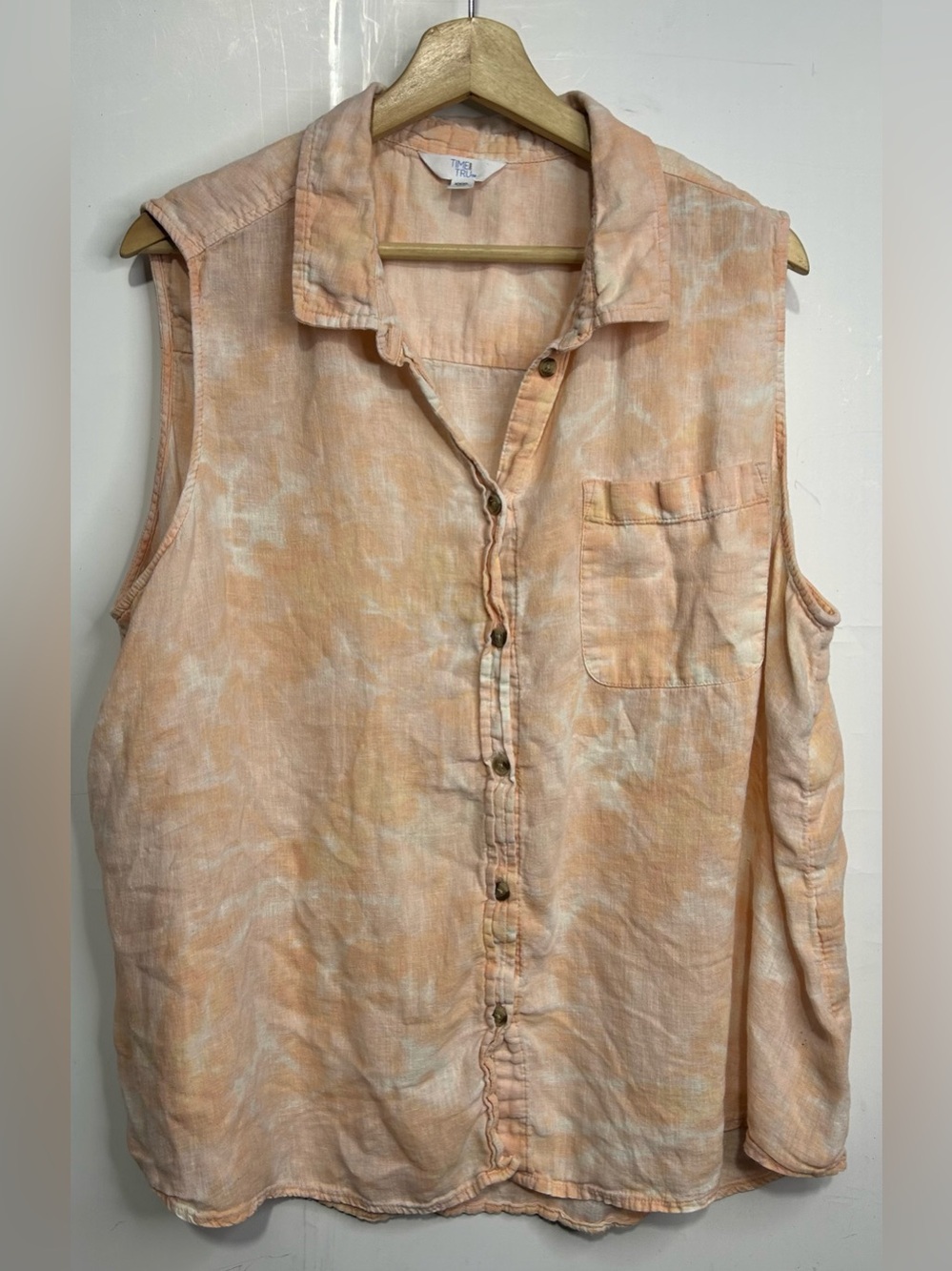 Time and Tru Sleeveless Button Front Peach Tie Dye Blouse XXXL (22)